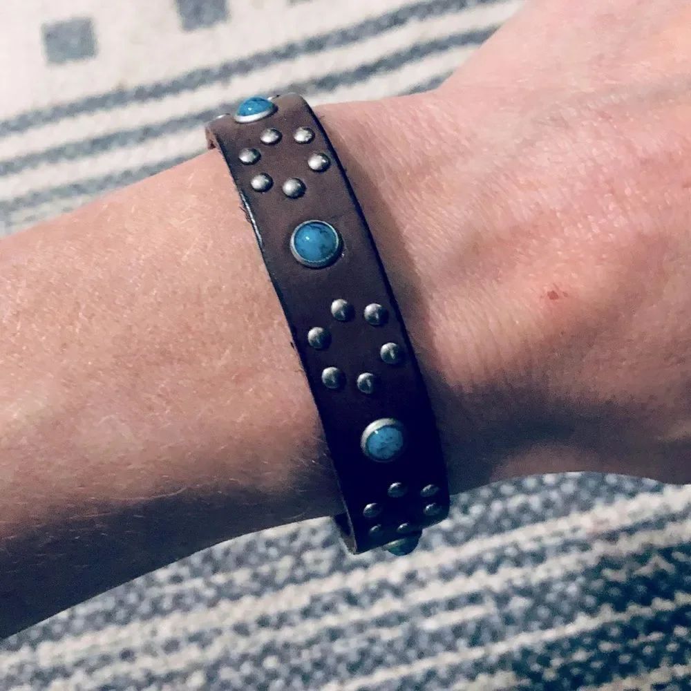 Turquoise Studded Leather Strap Buckle Boho Cuff Bracelet
